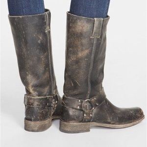 FRYE SMITH HARNESS BLACK STONEWASH DISTRESS BOOTS Size 10